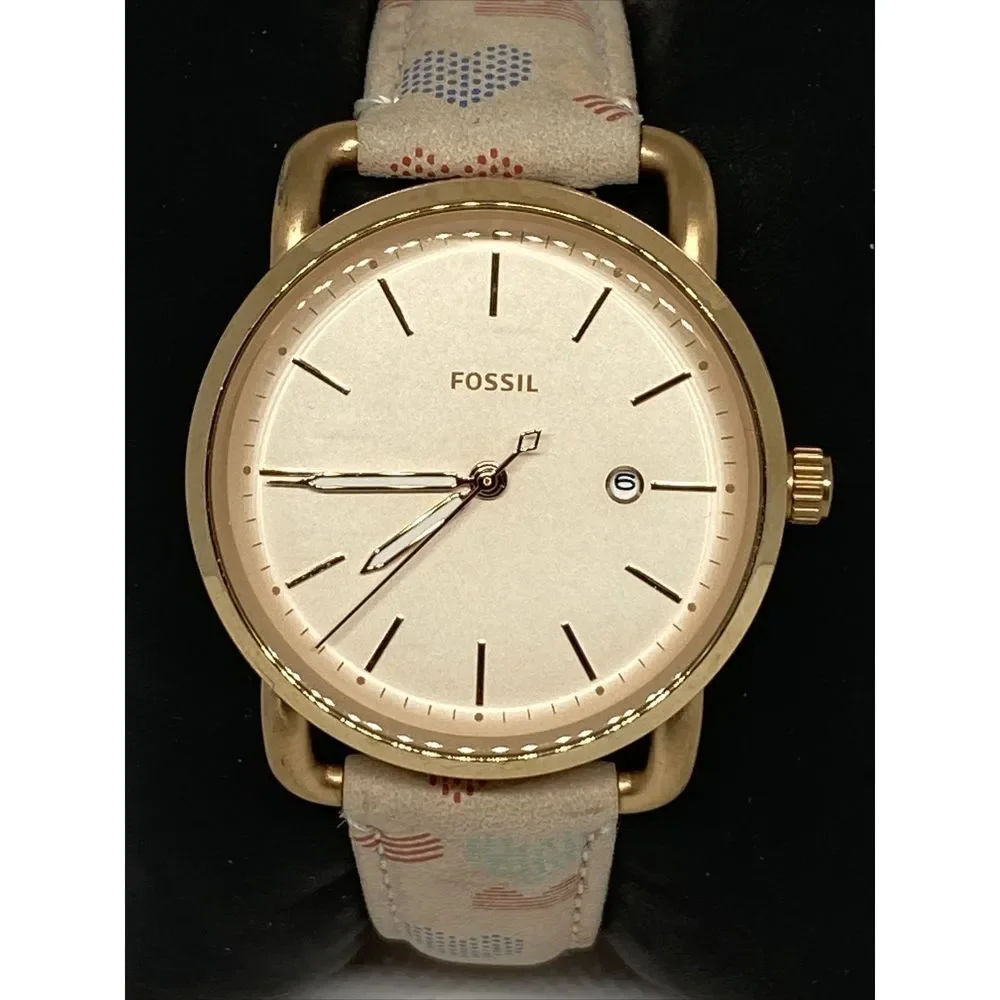 Fossil The Commuter ES4333 Women Leather Analog RoseGold Dial Quartz Watch XR567
